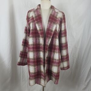 Windsor Plaid Jacket Coat Burgundy Ivory Womens L Large